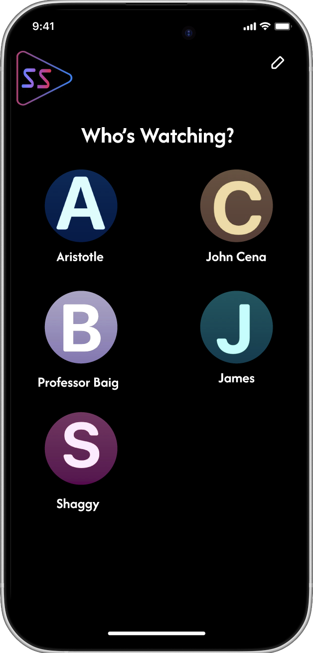 StreamSync profile selection screen